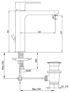 Смеситель для раковины E.C.A. Nita 102188049EX с донным клапаном хром