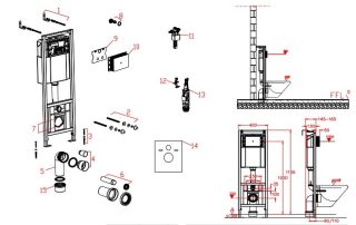 Инсталляция для подвесного унитаза DQ DI8640116 с белой клавишей