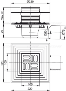 Сливной трап AlcaPlast 105 ? 105/50/75мм решетка - хром APV3344