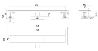 Душевой лоток РМС ТЛ-01-70х7 70см нержавеющая сталь