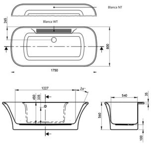 Акриловая ванна VagnerPlast Blanca VPBV175BLA7WTX-04 175x80см белый