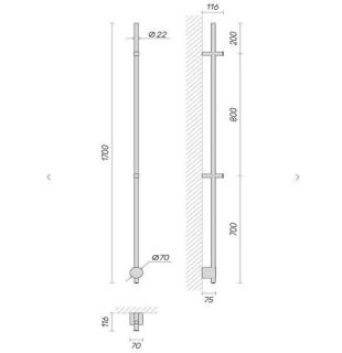 Электрический полотенцесушитель Broner Bruno BV.007.170.0000.Ral 9005 М 170 см с кнопкой чёрный матовый