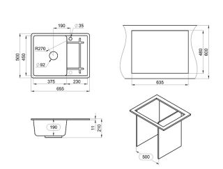 Мойка кухонная Granula 6501, ГРАФИТ
