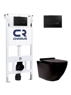 Комплект унитаза с инсталляцией CHARUS SET.121BT.DW.5 клавишей смыва черная