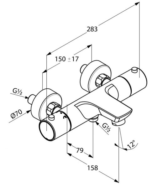 Смеситель для ванны и душа Kludi Objekta с термостатом хром 352010538