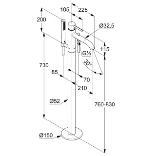 Напольный смеситель для ванны Kludi Bozz 38590N215 оружейная сталь