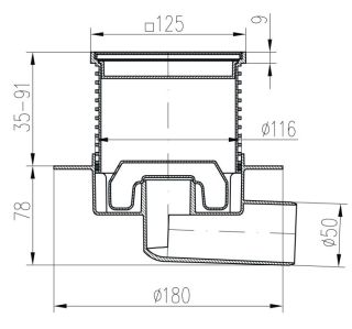 Душевой трап Paini 425NXL с решёткой Sun 13см хром глянец