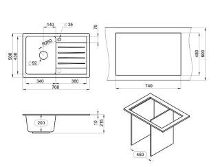 Мойка кухонная Granula Standart 7602, ГРАФИТ