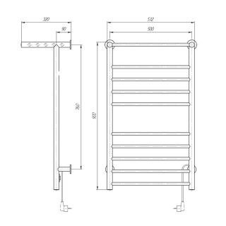 Полотенцесушитель электрический Domoterm Аврора DMT 109-Т5 П10 50x90 EK R  с полкой хром