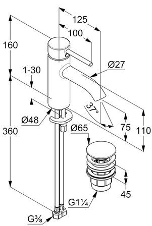 Смеситель для раковины Kludi Bozz хром 382660576
