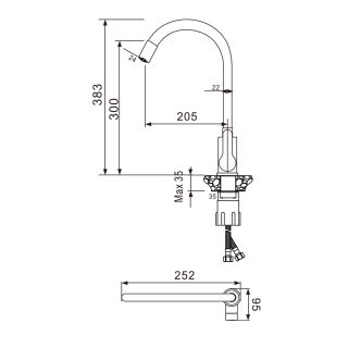 Смеситель для кухни с гибким изливом Maretti Project PC31RGZ32, хром/черный
