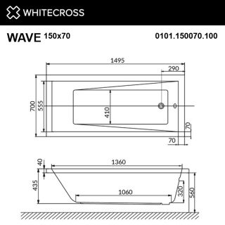 Гидромассажная ванна WHITECROSS Wave 0101.150070.100.ULTRANANO.CR 150x70 см Ultra Nano хром