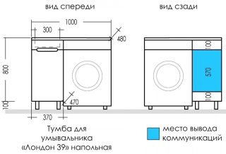 Тумба под раковину для стиральной машины СанТа Лондон 224038 39см белый
