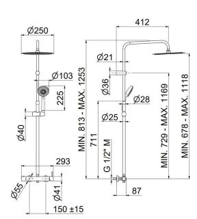 Душевая стойка Kerama Marazzi Nota 8236KM.21.018 на 2 потока с механическим смесителем и с ручным душем на 5 режимов хром