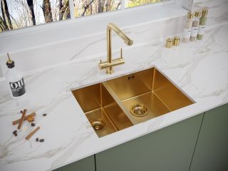 Мойка кухонная Paulmark Gerberg PM225944-BGR правая брашированное золото