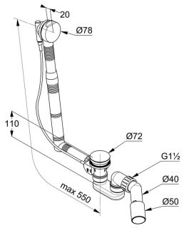 Слив-перелив для ванны Kludi Rotexa 2000 хром 2140605-00
