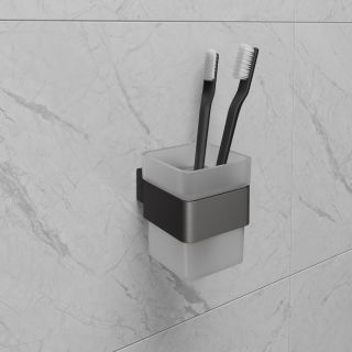 Стакан для зубных щёток Lemark Smooth Line 9736015 с держателем графит
