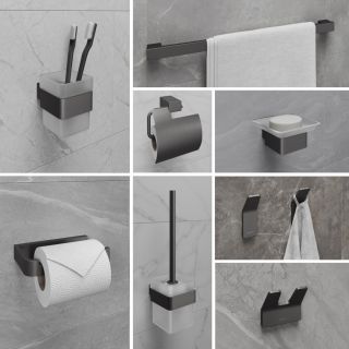 Стакан для зубных щёток Lemark Smooth Line 9736015 с держателем графит