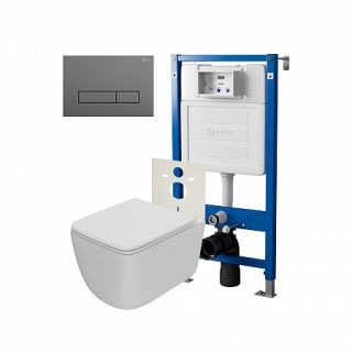 Комплект унитаза с инсталляцией Point Элемент PN48238GM с сиденьем Микролифт