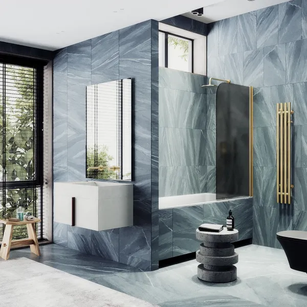 Шторка на ванну MaybahGlass MGV-609-3 50см золото