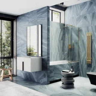 Шторка на ванну MaybahGlass MGV-143-3у 64см золото