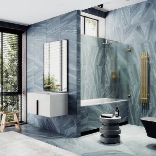 Шторка на ванну MaybahGlass MGV-649-3 40см золото