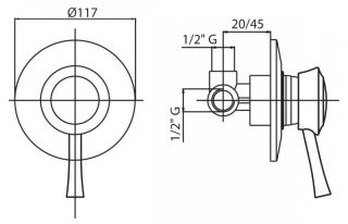 Встраиваемый однорычажный смеситель для душа, бронза Cezares GIUBILEO-DIM-02