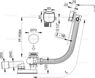 Слив-перелив для ванны AlcaPlast с напуском воды через перелив 80см пластик-металл хром A564CRM1-80