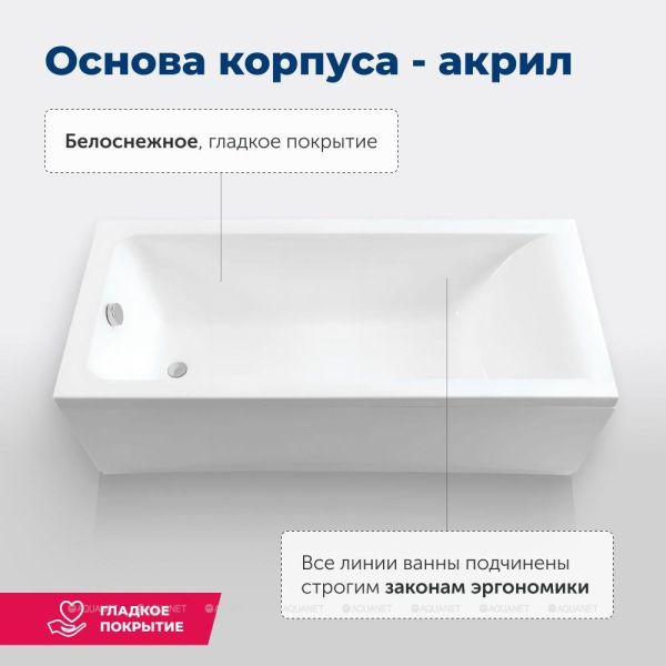 Акриловая ванна Aquanet Bright 216662 180x70 см с каркасом