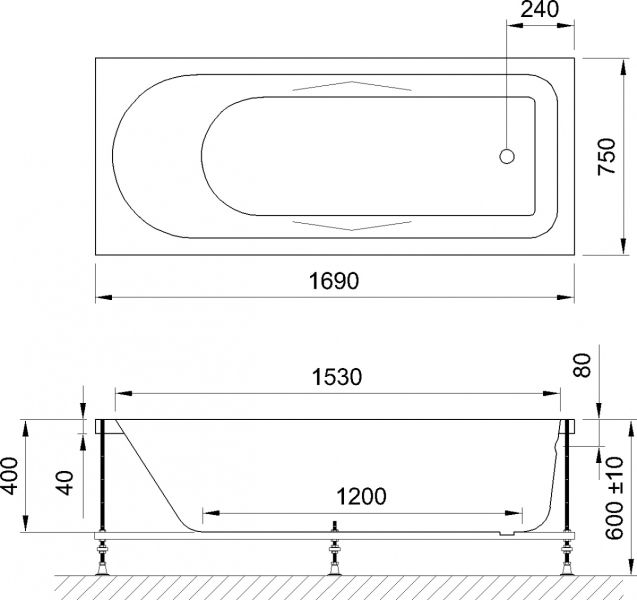 Акриловая ванна Royal Bath Tudor 170x75см белый RB407701