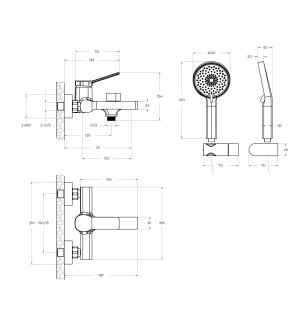 Смеситель для ванны и душа в комплекте с ручным душем, шлангом и держателем BelBagno ALBANO-VASM-CRM