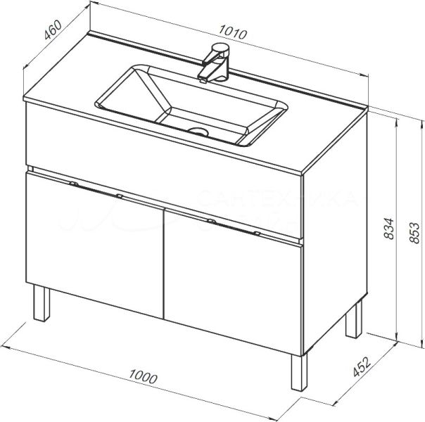Тумба с раковиной Aquanet Алвита 100 напольная, белая матовая