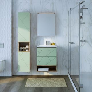 Зеркальный шкаф с подсветкой Бриклаер Кристалл 4627125417221 56 см дуб гранж песочный