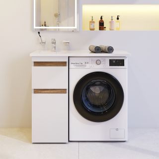 База под столешницу для стиральной машины, напольная, 40 см, 2 ящика, белый глянец