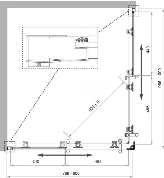 UNO-195-AH-2-100/80-P-Cr Душевой уголок