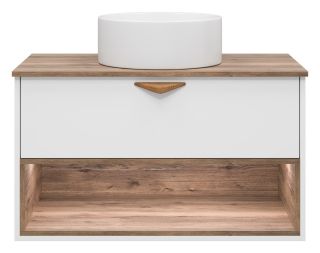 Подвесная тумба под раковину Brevita Bergen BER-07090-19-01-1Я с подсветкой 90см дуб Галифакс олово/белый