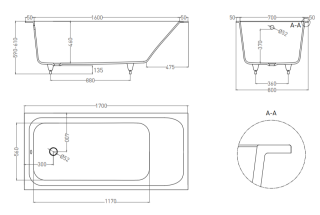 Ванна из искусственного камня Salini Orlanda S-Stone 102026MRH 170x80см RAL снаружи