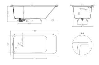 Ванна из искусственного камня Salini Orlanda Kit S-Sense 102116GRF 170x80см RAL полностью