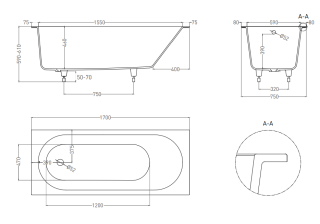 Ванна из искусственного камня Salini Ornella S-Sense 102311GRH 170x75см RAL снаружи