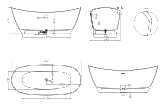 Ванна из искусственного камня Salini Noemi S-Sense 101811G 185x81см белый глянцевый