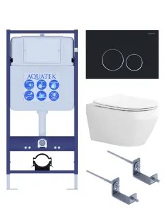 Комплект SET AQUATEK ЛЕЯ Т-0-20 4в1 унитаз с инсталляцией кнопкой и сиденьем микролифт
