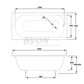 Чугунная ванна Byon B13 V0000220 170x70x42