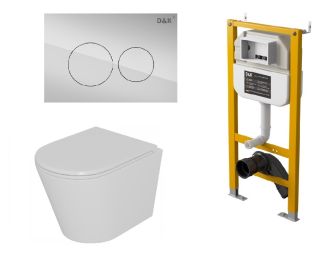 Комплект DQ Унитаз подвесной безободковый DT1026016, Инсталляция DI8050127, Клавиша смыва DB1529001.2, хром (DS1021615)