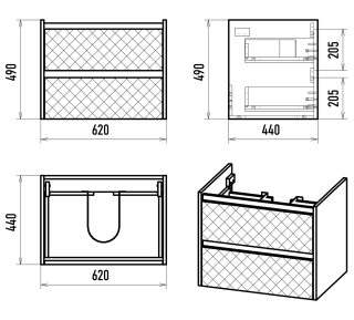 Подвесная тумба под раковину Brevita Chester CHE-09065-49502Я 65см серый/дуб Чарльстон темно-коричневый