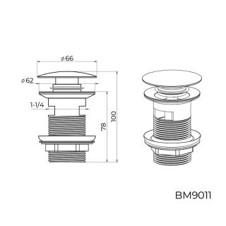 Донный клапан для раковины с переливом Knotlor BM9011RB, бронза