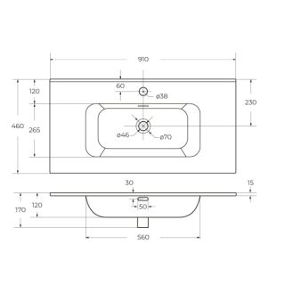 Раковина керамическая CEZARES 90 см, CZR-8095-90 белый