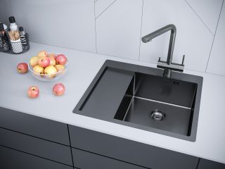 Мойка кухонная Paulmark Kroner PM225951-GMR правая воронёная сталь