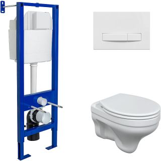 Berges Atom 042435 Комплект унитаза с инсталляцией с сиденьем Микролифт и Белой клавишей смыва