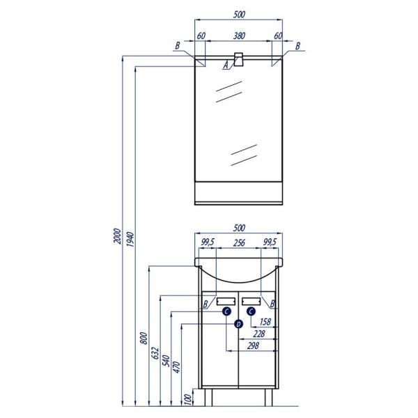 Тумба под раковину Акватон Бекка 50см белый/дуб сомерсет 1A210801BAC20