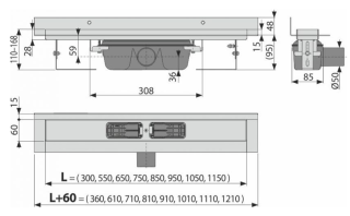 Душевой лоток AlcaPlast с порогами для цельной решетки и фиксированным воротником к стене 95см хром APZ16-950